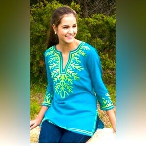 Gretchen Scott Designs Blue and Green Women's Top Medium